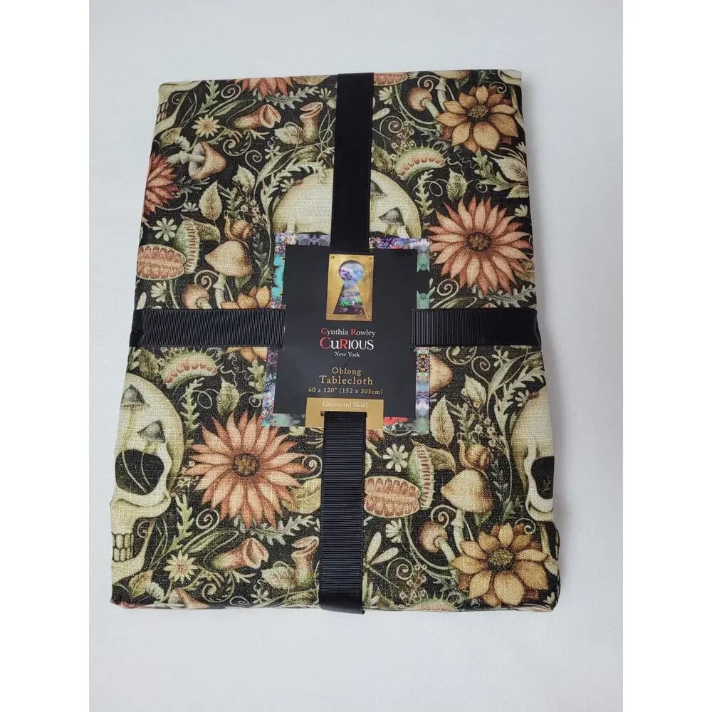Cynthia Rowley Metallic Graveyard Skull Tablecloth Oblong 60